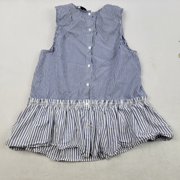 J Crew blue and white striped button back bottom ruffle sleeveless top - Picture 3 of 4